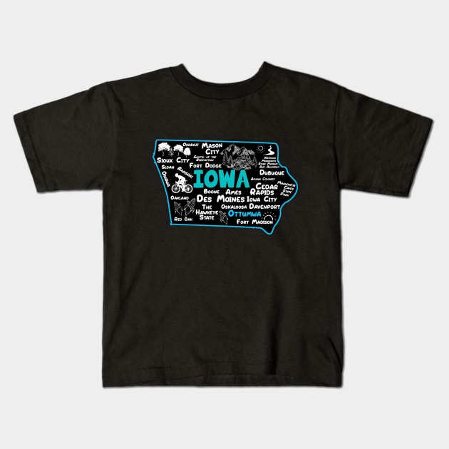 Ottumwa Iowa map Des Moines Sioux City, Mason City, Boone, Ames, Davenport, Fort Madison Kids T-Shirt by BoogieCreates